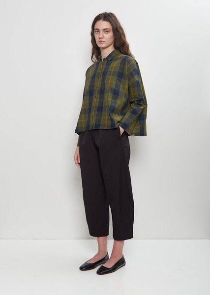 Light Tartan Mini Collar Shirt — Olive