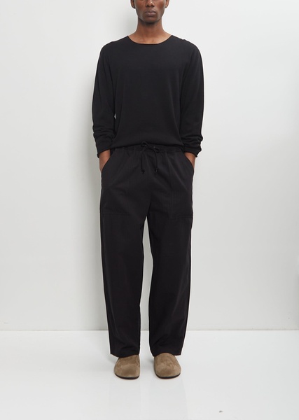 Cotton Linen Herringbone Trousers — Black