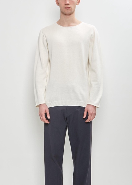 Round Neck Embroidery Sweater — Off White