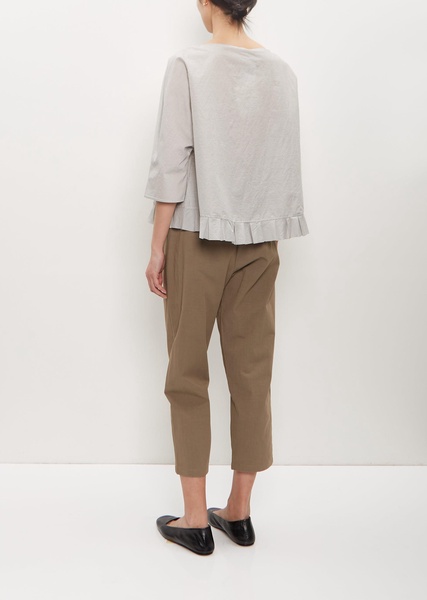 Cotton Poly Cropped Pleated Pant — Mud