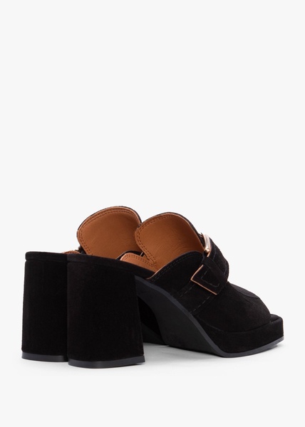 Memphis Black Suede Block Heel Mules