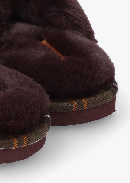 Eliza Brown Cross Over Faux Fur Slippers