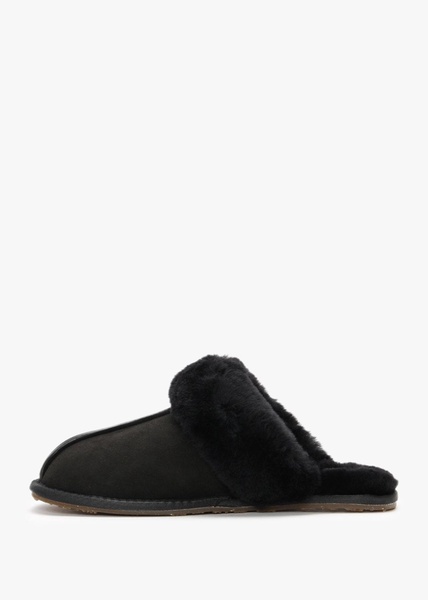 Black Double-Face Sheepskin Closed Mule Slippers