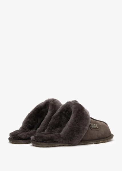 Brown Double-Face Sheepskin Closed Mule Slippers