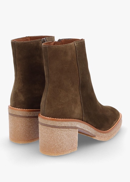 Airy Green Suede Block Heel Ankle Boots