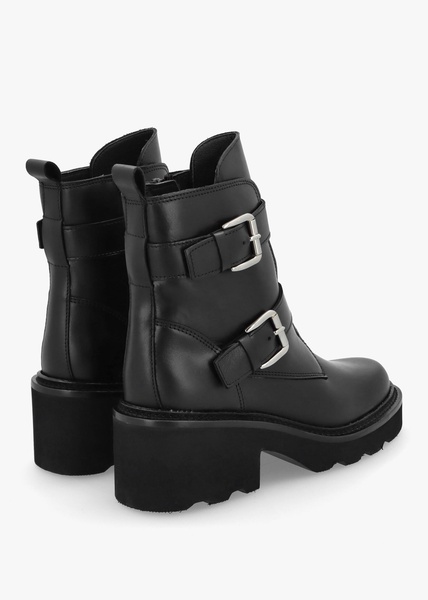 Arose Black Leather Double Buckle Ankle Boots