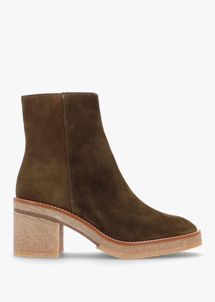 Airy Green Suede Block Heel Ankle Boots
