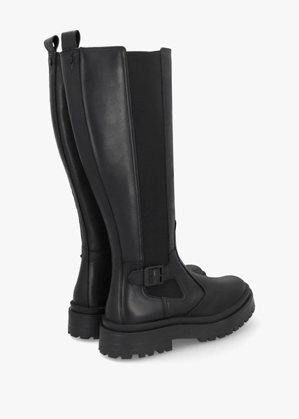 Alicia Black Leather Knee High Chelsea Boots