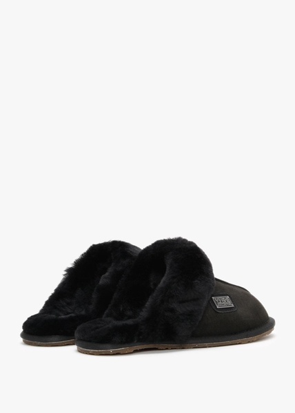 Black Double-Face Sheepskin Closed Mule Slippers