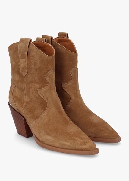 Austin Tan Suede Western Stacked Heel Ankle Boots