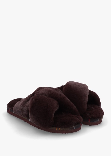 Eliza Brown Cross Over Faux Fur Slippers