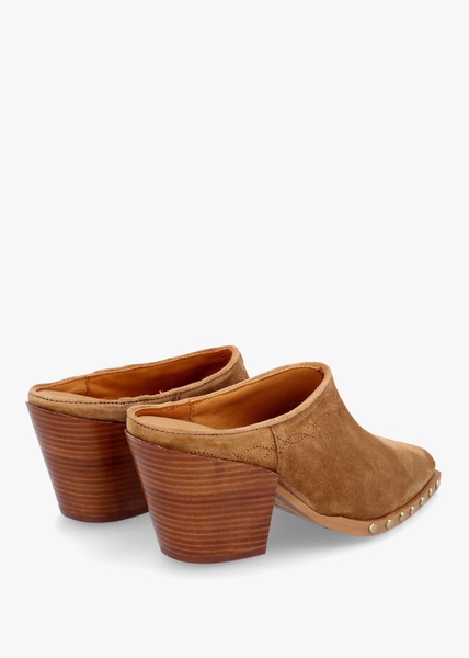 Antwerp Tan Suede Western Stacked Heel Backless Mules
