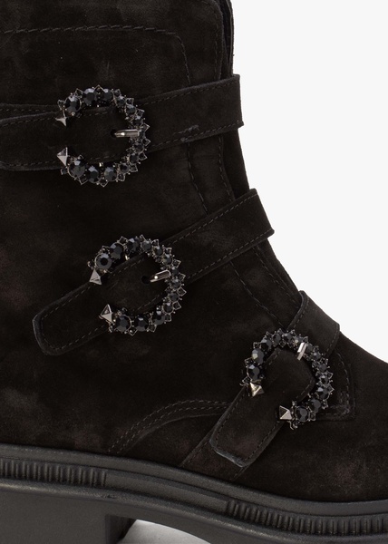 Akita Black Suede Jeweled Biker Boots