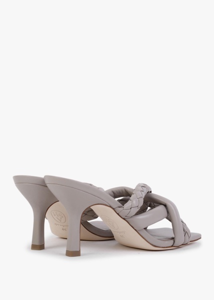 Mina Bis Pearl Grey Leather Woven Heeled Mules