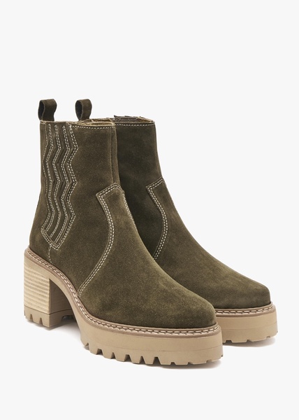 Airedale Khaki Suede Platform Heeled Boots