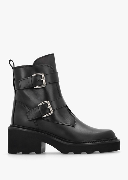 Arose Black Leather Double Buckle Ankle Boots