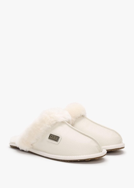 Pale Leather Sheepskin Closed Mule Slippers
