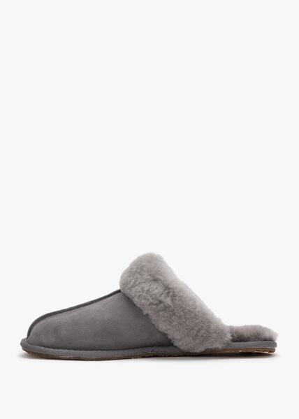 Grey Double-Face Sheepskin Closed Mule Slippers