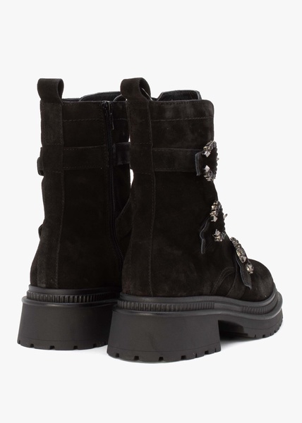 Akita Black Suede Jeweled Biker Boots