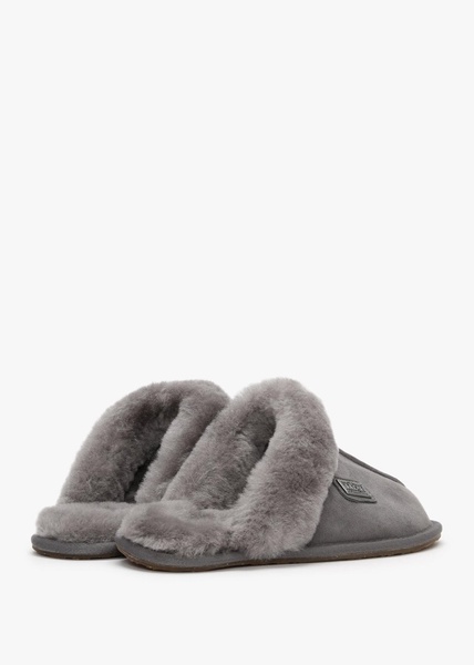 Grey Double-Face Sheepskin Closed Mule Slippers