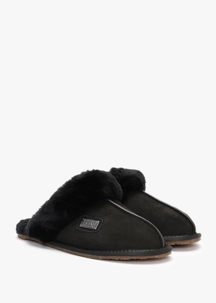 Black Double-Face Sheepskin Closed Mule Slippers