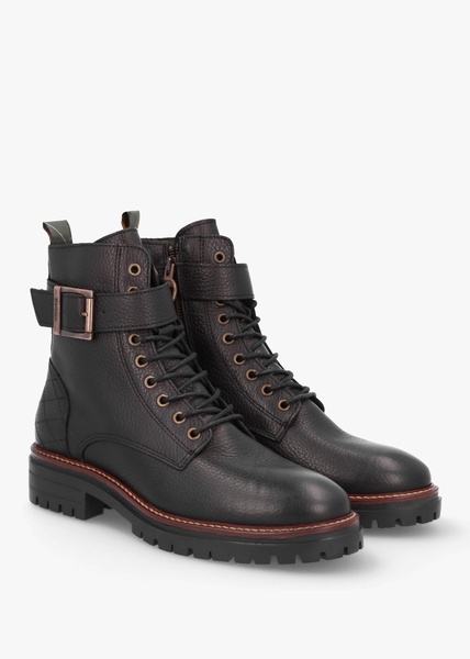 Heidi Black Pebbled Leather Camando Ankle Boots
