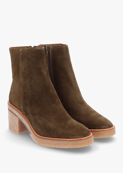 Airy Green Suede Block Heel Ankle Boots