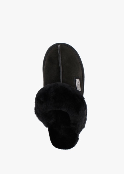 Black Double-Face Sheepskin Closed Mule Slippers