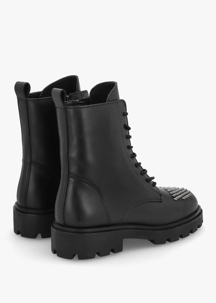 Abode Black Leather Embellished Ankle Boots