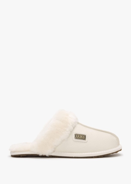 Pale Leather Sheepskin Closed Mule Slippers