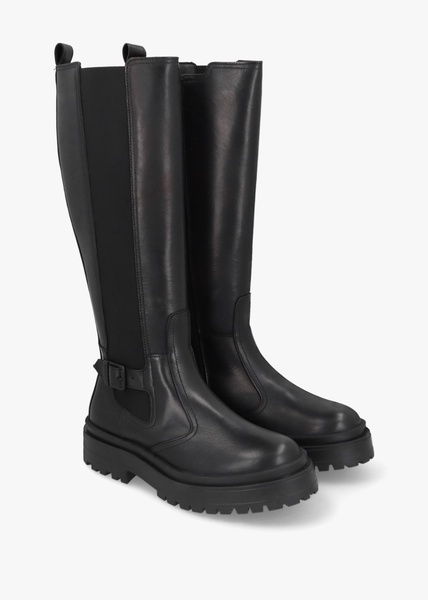 Alicia Black Leather Knee High Chelsea Boots