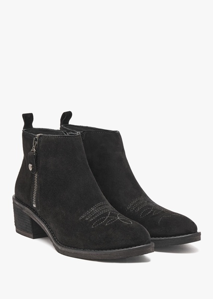 Ackie Black Suede Western Ankle Boots