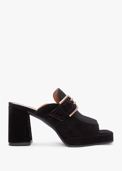 Memphis Black Suede Block Heel Mules