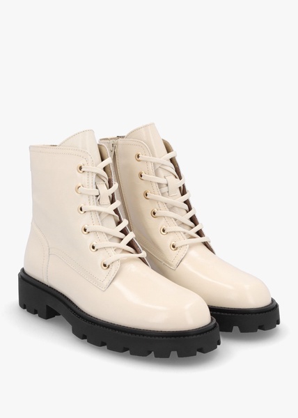 Acorn White Patent Leather Lace Up Ankle Boots
