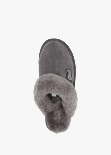 Grey Double-Face Sheepskin Closed Mule Slippers