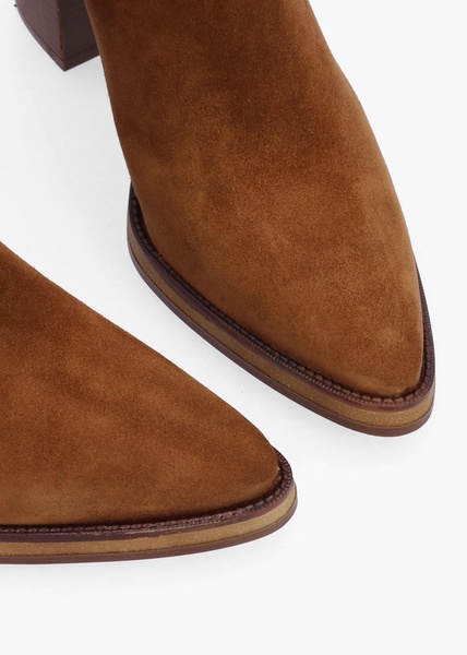 Astrid Tan Suede Rouched Block Heel Knee Boots
