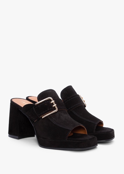 Memphis Black Suede Block Heel Mules