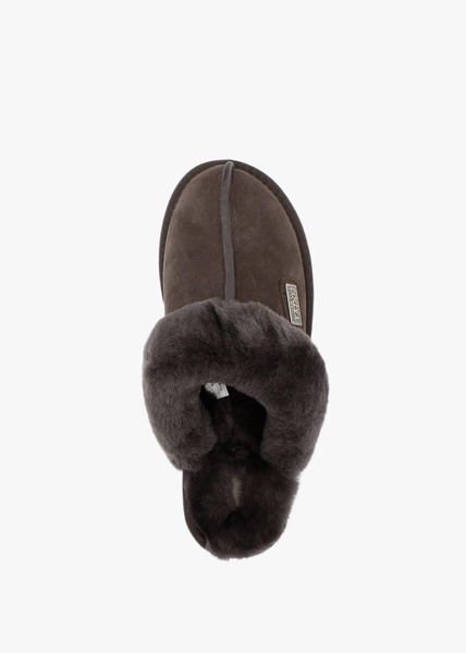 Brown Double-Face Sheepskin Closed Mule Slippers