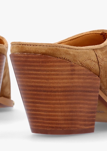 Antwerp Tan Suede Western Stacked Heel Backless Mules
