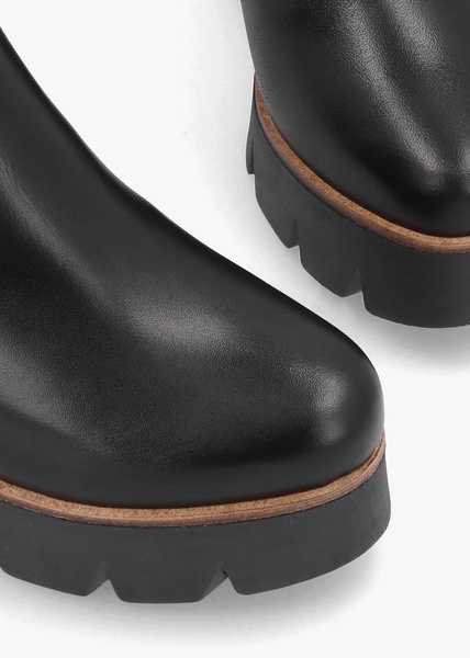 Alpaca Black Leather Wedge Ankle Boots