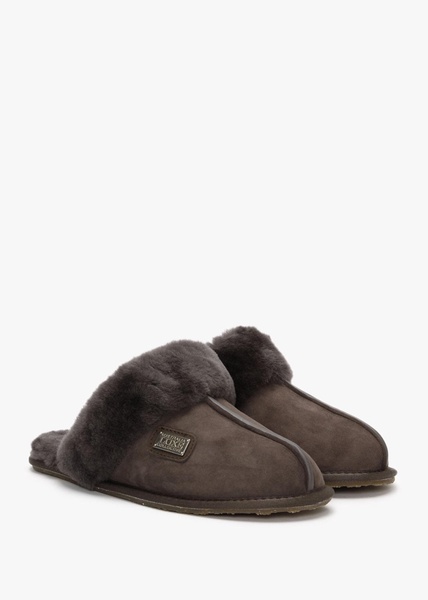 Brown Double-Face Sheepskin Closed Mule Slippers