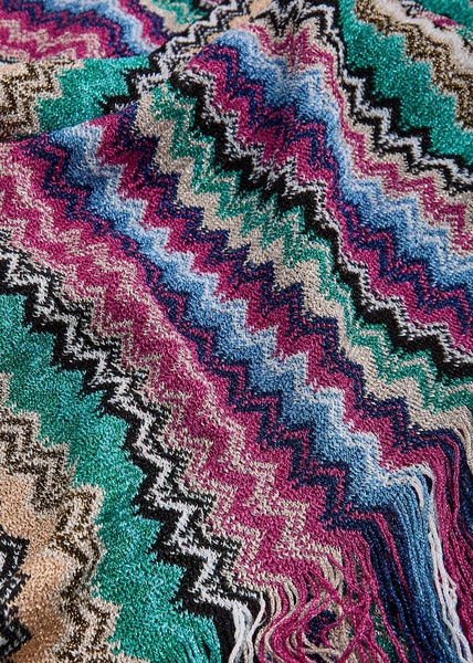 Zigzag-intarsia metallic-knit scarf 