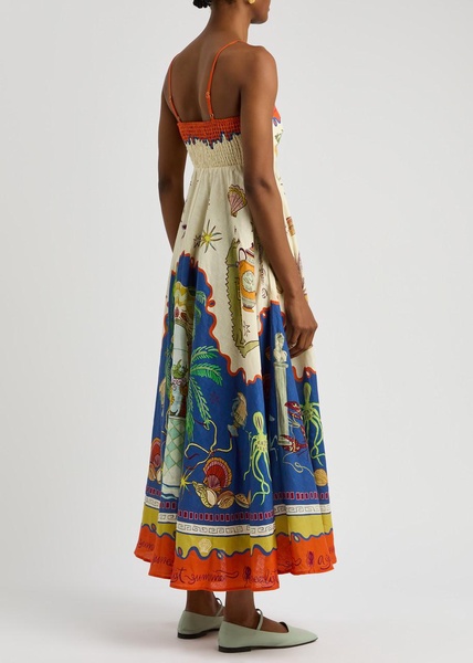 Surrealist printed flax midi dress