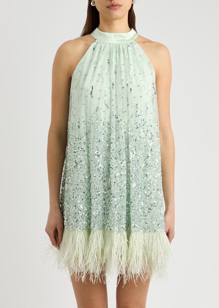 Erna embellished feather-trimmed tulle mini dress