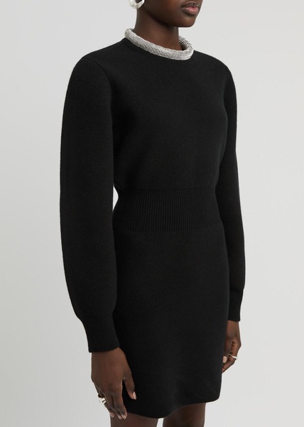 Crystal-embellished wool-blend mini dress