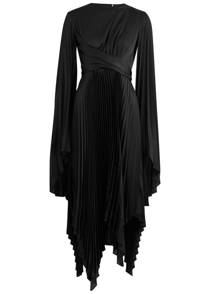 Pleated wrap-effect satin midi dress