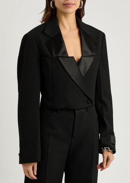 Double-breasted cropped wool blazer