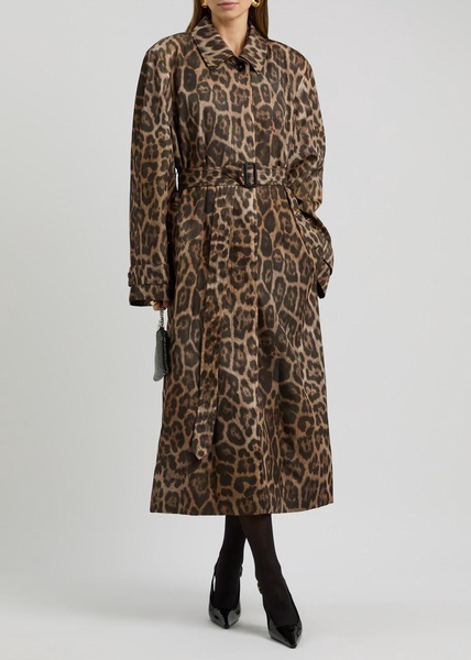 Leopard-print belted woven trench coat