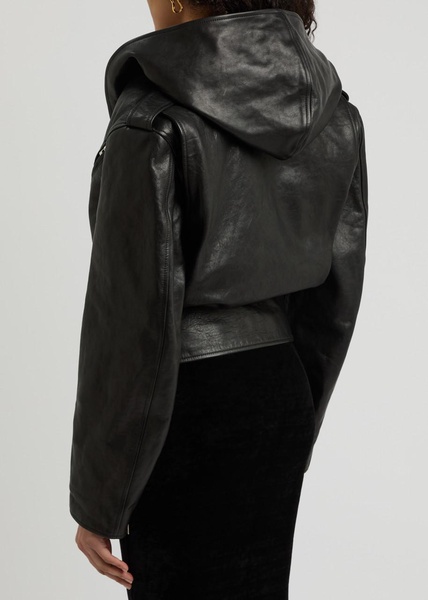 Hooded leather biker jacket
