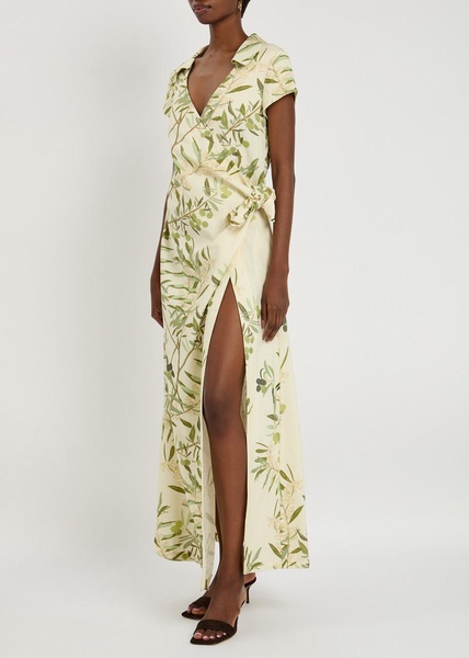 Mara printed linen-blend midi wrap dress